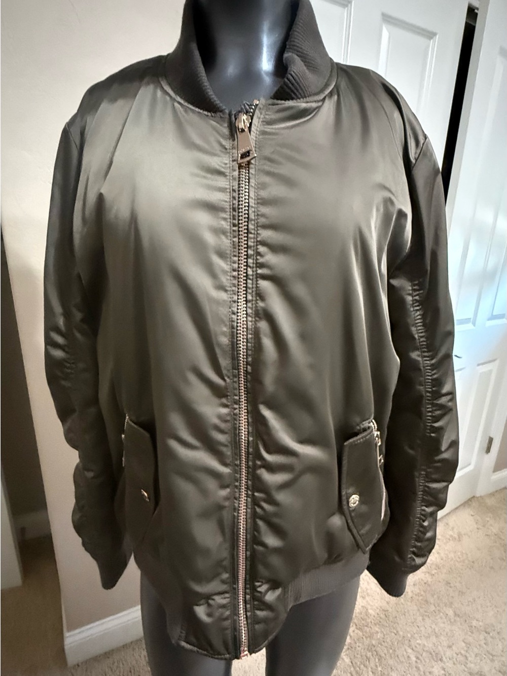 Calvin Klein Olive Green Bomber Jacket - Zip Front